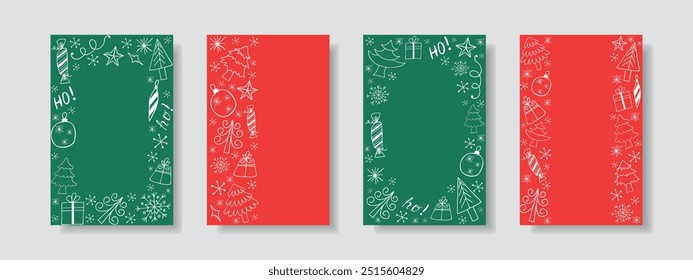 Set of Christmas and New Year frames in doodle style. Vector.