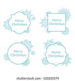 Set of Christmas and New Year frames with snowflakes
