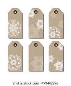 Set of Christmas and New Year gift tags with  snowflakes. Christmas And New Year background. Vector illustration.
