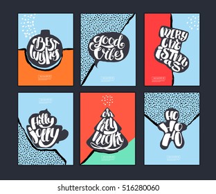 Set of Christmas and New Year gift cards.
Collection of  Hand drawn holiday posters templates, textures, lettering