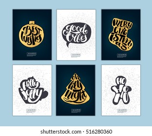 Set of Christmas and New Year gift cards.
Collection of  Hand drawn holiday posters templates, textures, lettering