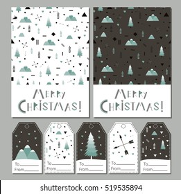Set of Christmas and New Year gift tags and greeting cards. Cute Christmas labels.