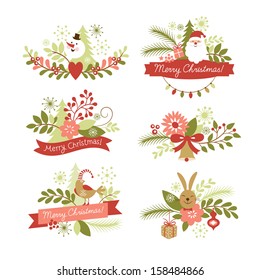Set of Christmas and New Year graphic elements, holiday symbols 