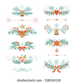 Set of Christmas and New Year graphic elements, holiday symbols, vector collection  on white background