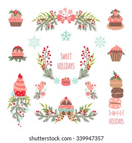 Set of Christmas and New Year graphic elements. Vector illustration