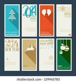 Set of Christmas and New Year greeting cards. Design the front and back of the greetings.