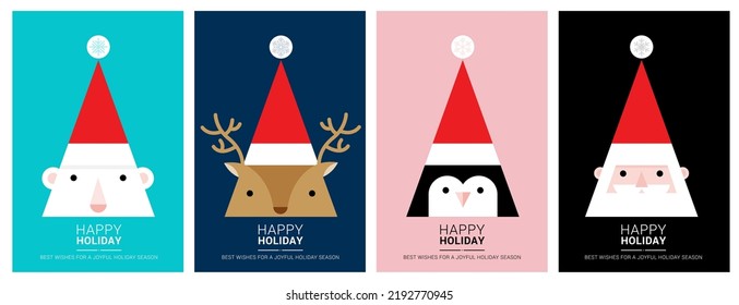 Set of Christmas and New Year greeting cards. Vector illustration