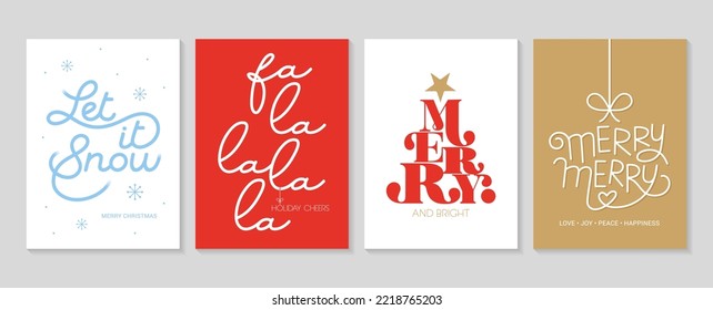 Set of Christmas and New Year greeting card. Background with Christmas tree and decor. Vector illustration. Holiday design for greeting card, invitation, cover, calendar, etc