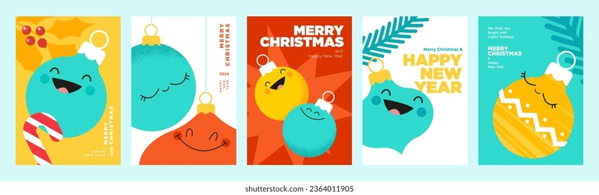 Set of Christmas and New Year greeting cards. Vector illustration concepts for graphic and web design, social media banner, marketing material.