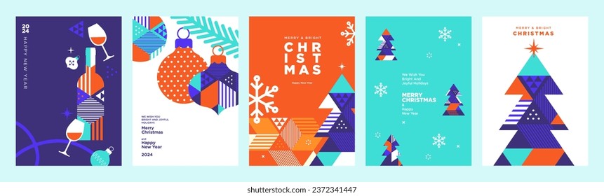 Set of Christmas and New Year greeting cards. Vector illustration concepts for graphic and web design, social media banner, marketing material.