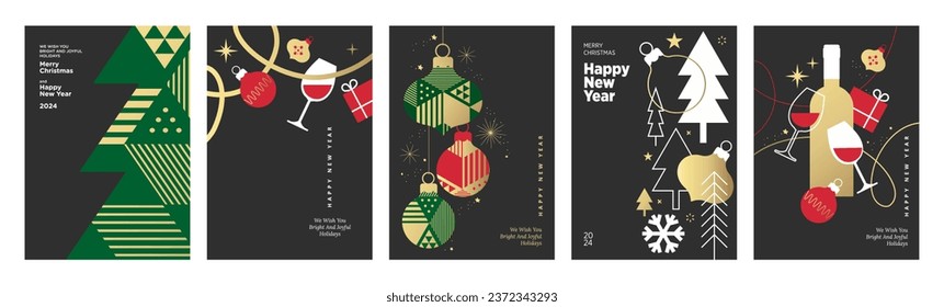 Set of Christmas and New Year greeting cards. Vector illustration concepts for graphic and web design, social media banner, marketing material.