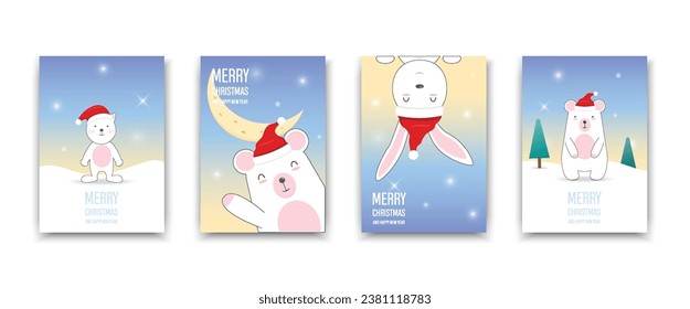 Set of Christmas and New Year greeting cards. Vector illustration.