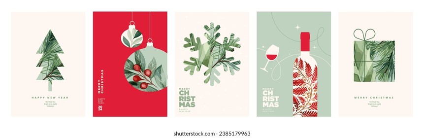 Set of Christmas and New Year greeting cards. Vector illustration concepts for graphic and web design, social media banner, marketing material.