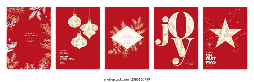 Set of Christmas and New Year greeting cards. Vector illustration concepts for graphic and web design, social media banner, marketing material.