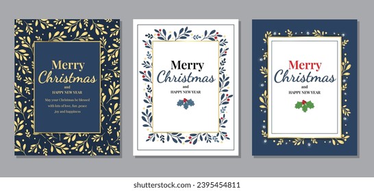 Set of Christmas and New Year greeting card