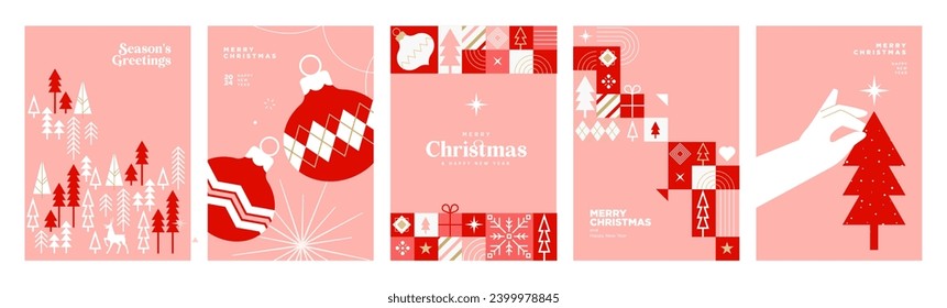 Set of Christmas and New Year greeting cards. Vector illustration concepts for graphic and web design, social media banner, marketing material.