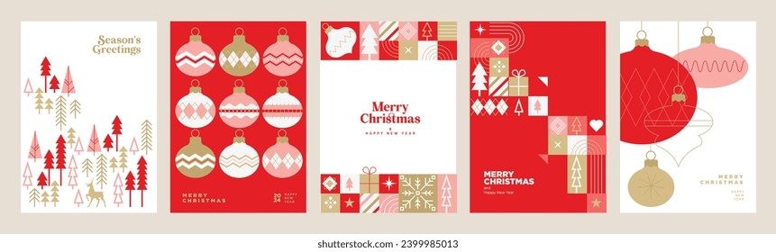 Set of Christmas and New Year greeting cards. Vector illustration concepts for graphic and web design, social media banner, marketing material.