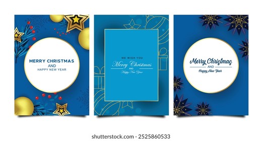 Set of Christmas and New Year greeting cards with xmas decoration