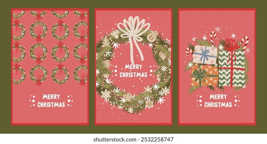 set of christmas and new year greeting card