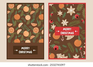 conjunto de Natal e ano novo cartão de saudação
