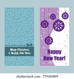 A set of Christmas and New Year greeting cards. Congratulation. Vector illustration. snow, Christmas ball