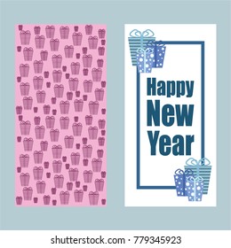 A set of Christmas and New Year greeting cards. Congratulation. Vector illustration.  gift