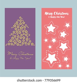 A set of Christmas and New Year greeting cards. Congratulation. Vector illustration.  star, fir