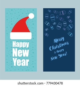 A set of Christmas and New Year greeting cards. Congratulation. Vector illustration. snow, gift