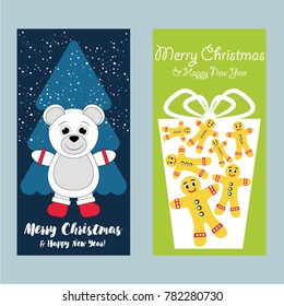 A set of Christmas and New Year greeting cards. Congratulation. Vector illustration.