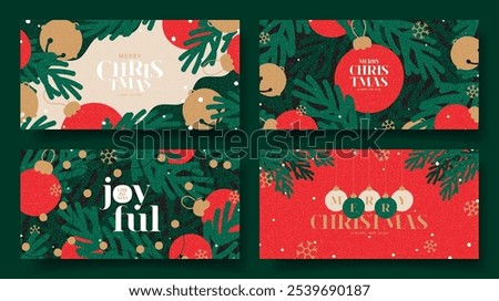 Set of Christmas and New Year greeting banners. Trendy vector illustration with Christmas decorative elements and typography design. Bright Christmas banners for ads, cover, social media.