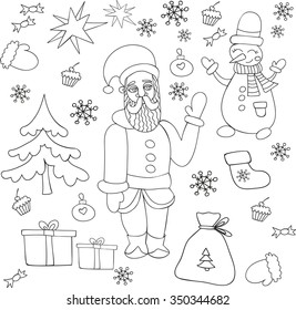 set of Christmas and New Year hand drawn elements