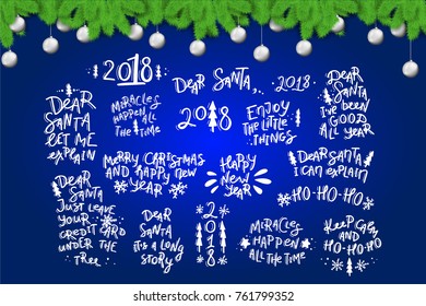 Set of Christmas and New Year hand drawn lettering quotes. Stock vector