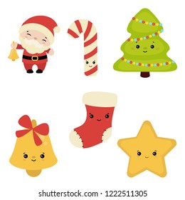 Set of Christmas new year holiday decoration icons.