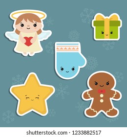 Set of Christmas new year holiday decoration icons.