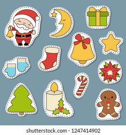 Set of Christmas new year holiday decoration icons.