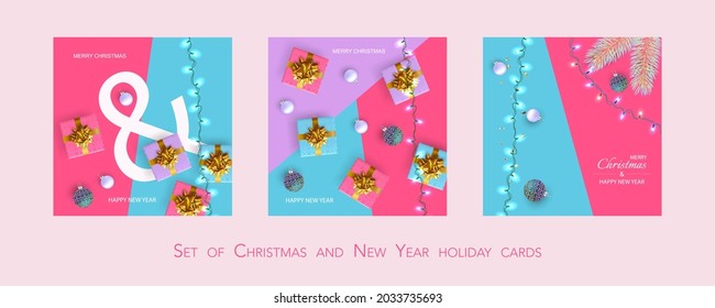 Set of Christmas and New Year holiday cards, banners, web poster, flyers and brochures.