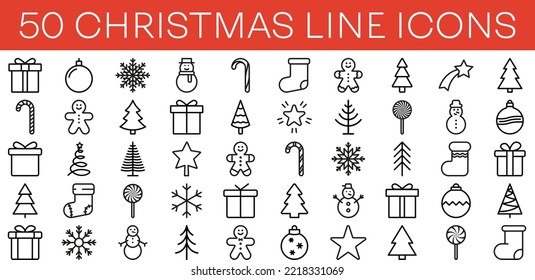 Set of Christmas and New Year holidays icon big set. Line style collection