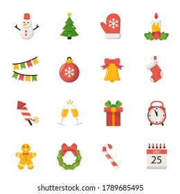 Set of Christmas and new year icons. Flat Style. Vector Illustration.