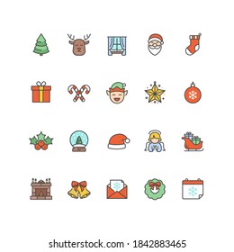 Set of Christmas and New Year icons in filled outline style. For your design, logo. Vector illustration.