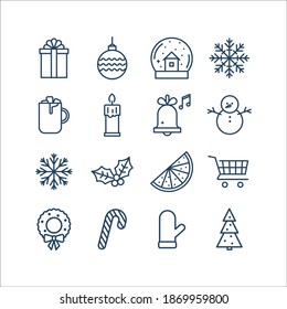 Set of Christmas and New Year icons. Icons in outline style. Vector illustration