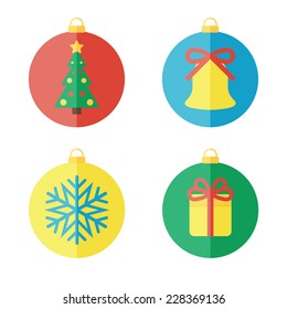 Set of Christmas and New Year icons, flat icons. Christmas balls