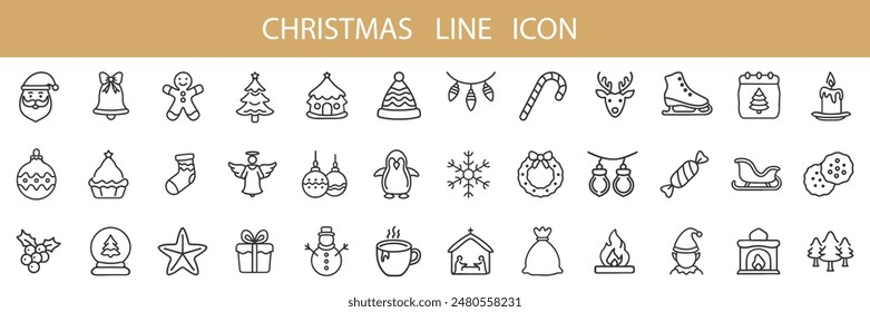 set of Christmas and New Year icons on white.