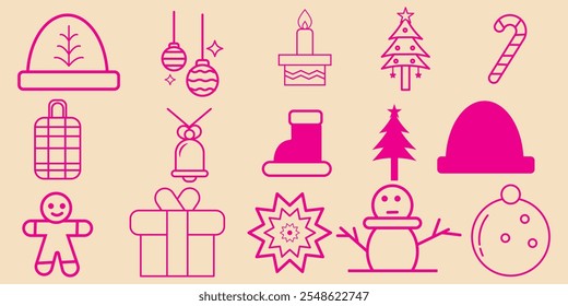 set of Christmas and New Year icons on white.