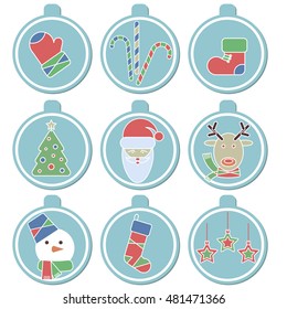 Set of Christmas and New Year icons in modern linear style. 