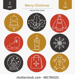 Set of Christmas and New Year icons in modern linear style.
