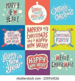 Set of Christmas and New Year labels with Hand Lettering Typography