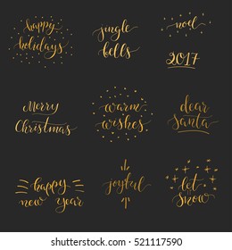 Set of Christmas and New Year lettering. Vector Merry Christmas collection. Hand drawn illustration.