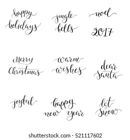 Set of Christmas and New Year lettering. Vector Merry Christmas collection. Hand drawn illustration.