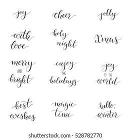 Set of Christmas and New Year lettering. Vector Merry Christmas collection. Hand drawn illustration.