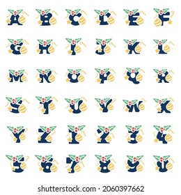 Set of Christmas or New Year letters and numbers decorated with mistletoe and Christmas elements. Vector clip art.